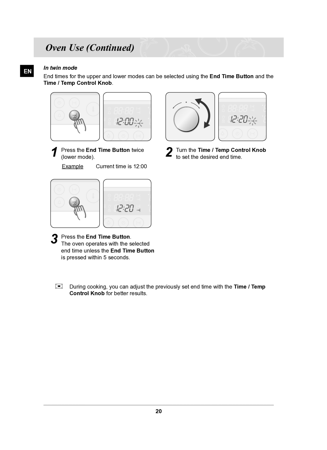 Samsung BT62FQBPST/XEE manual Time / Temp Control Knob 