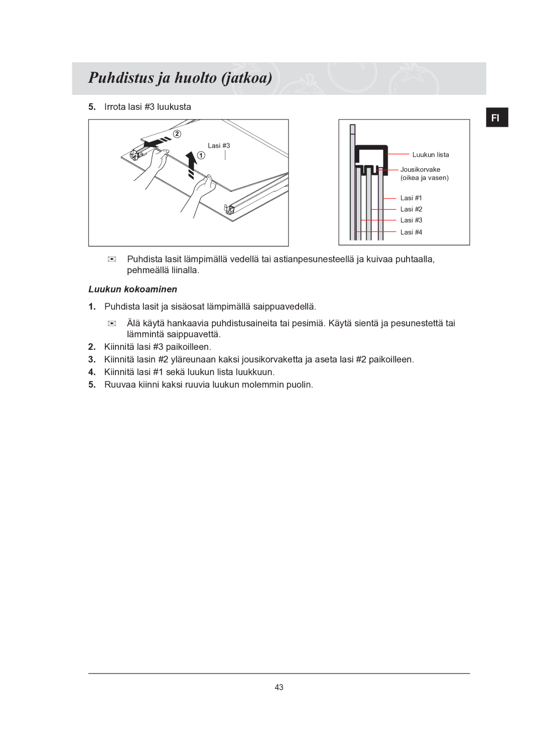 Samsung BT62FQBPST/XEE manual Luukun kokoaminen 