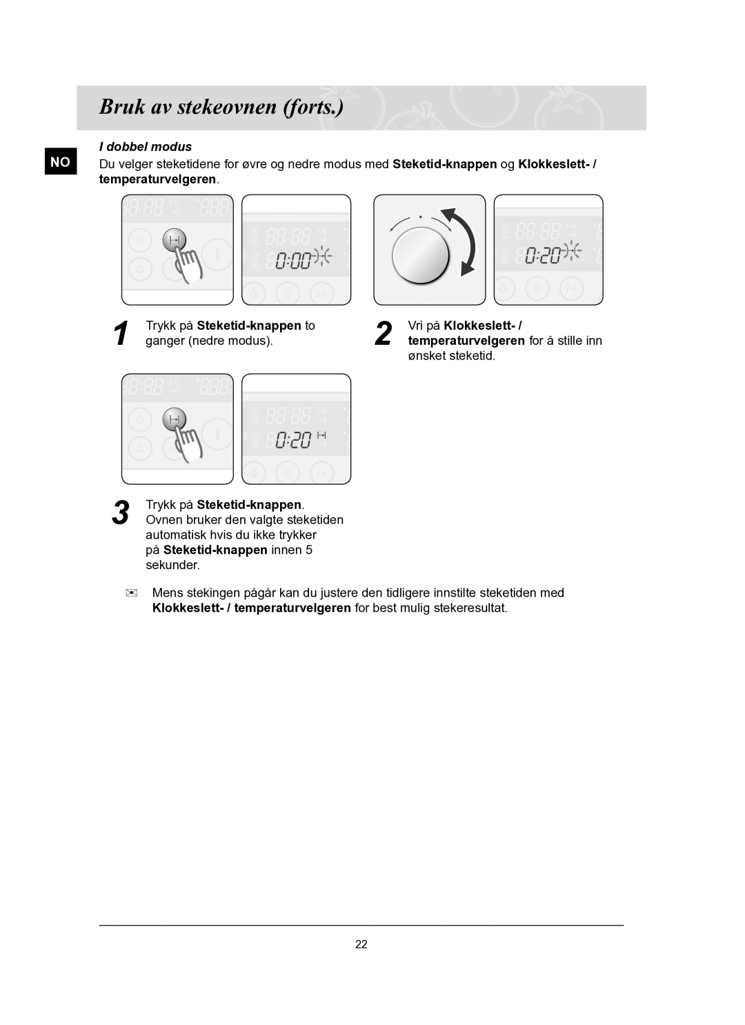 Samsung BT62FQBPST/XEE manual Ganger nedre modus 