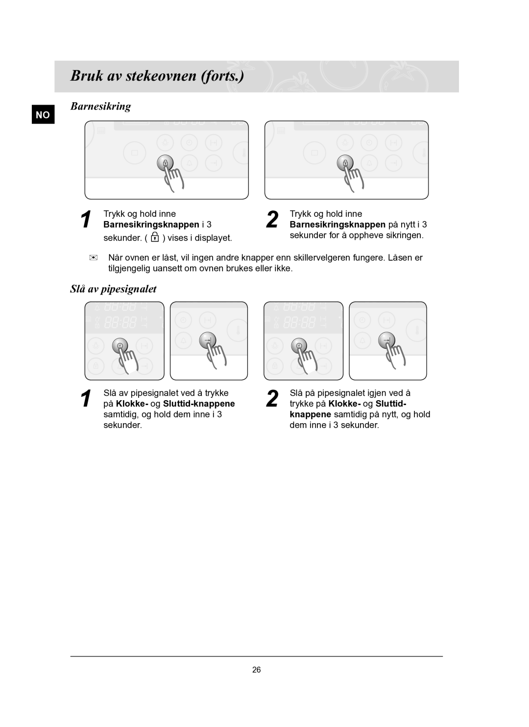 Samsung BT62FQBPST/XEE manual Slå av pipesignalet, Barnesikringsknappen i 