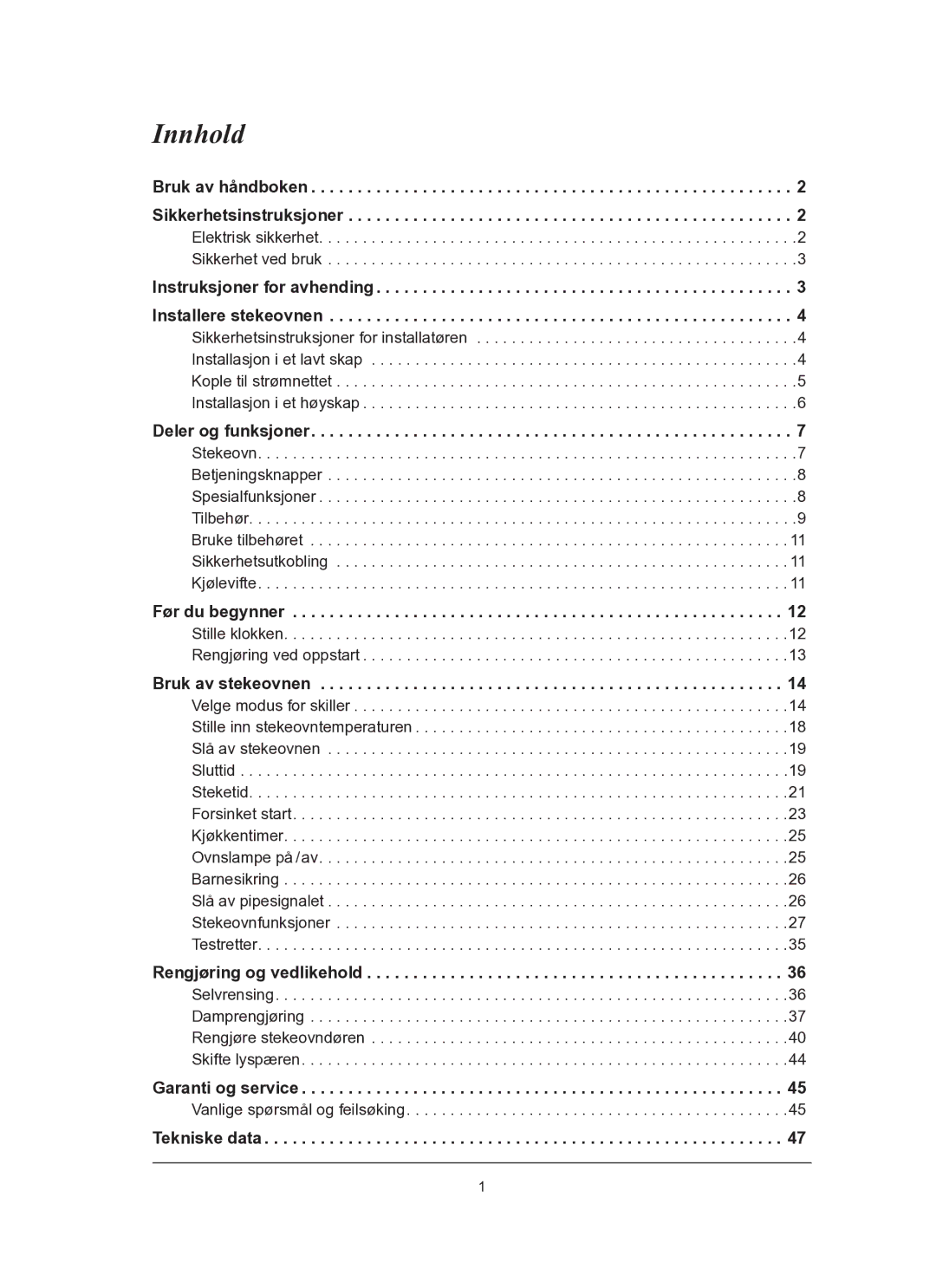 Samsung BT62FQBPST/XEE manual Innhold 