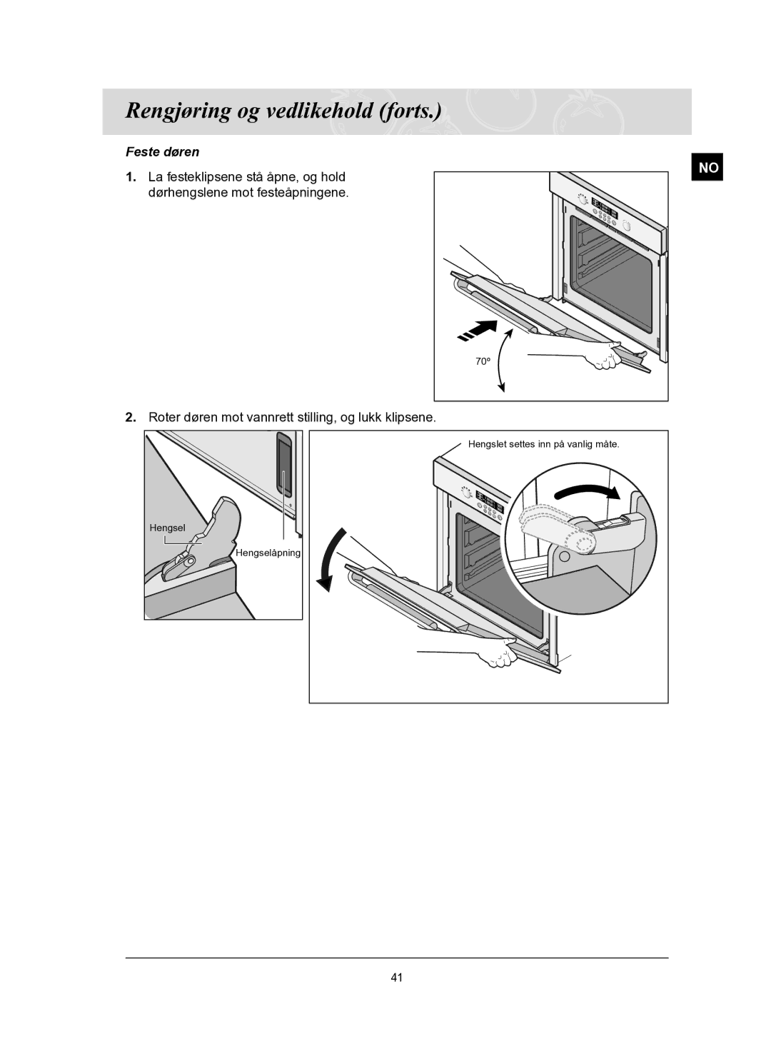 Samsung BT62FQBPST/XEE manual Feste døren 