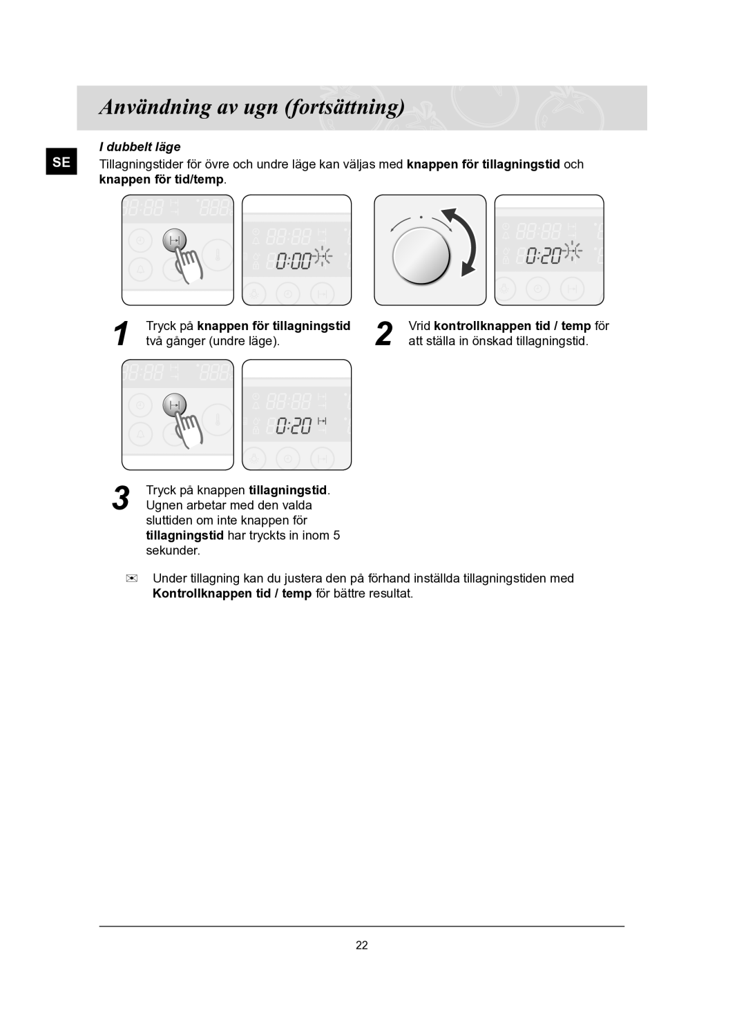 Samsung BT62FQBPST/XEE manual Användning av ugn fortsättning 