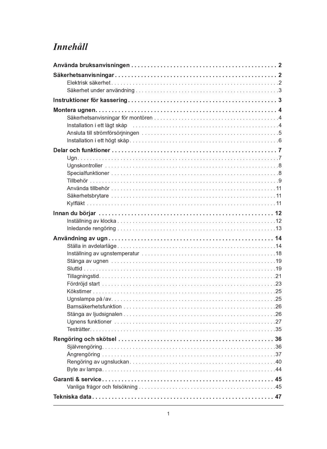 Samsung BT62FQBPST/XEE manual Innehåll 