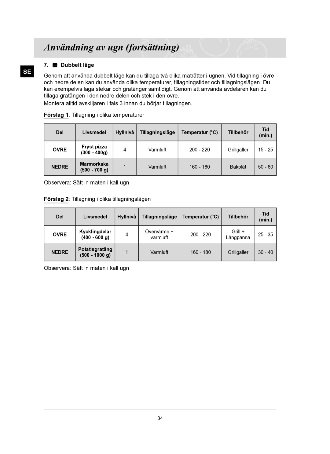 Samsung BT62FQBPST/XEE manual Dubbelt läge 