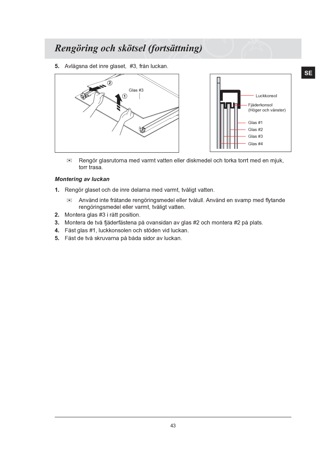 Samsung BT62FQBPST/XEE manual Montering av luckan 