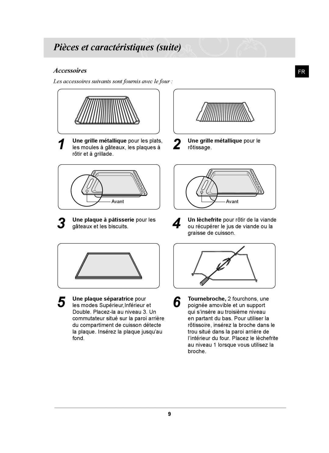 Samsung BT62FQBPST/XEF manual Pièces et caractéristiques suite, Accessoires 