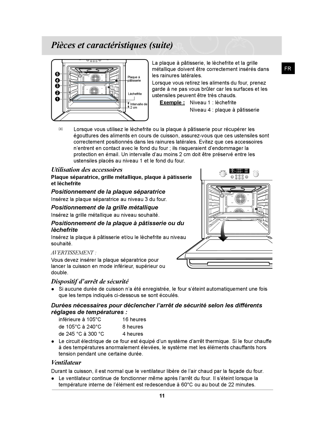 Samsung BT62FQBPST/XEF manual Utilisation des accessoires, Dispositif d’arrêt de sécurité, Ventilateur 