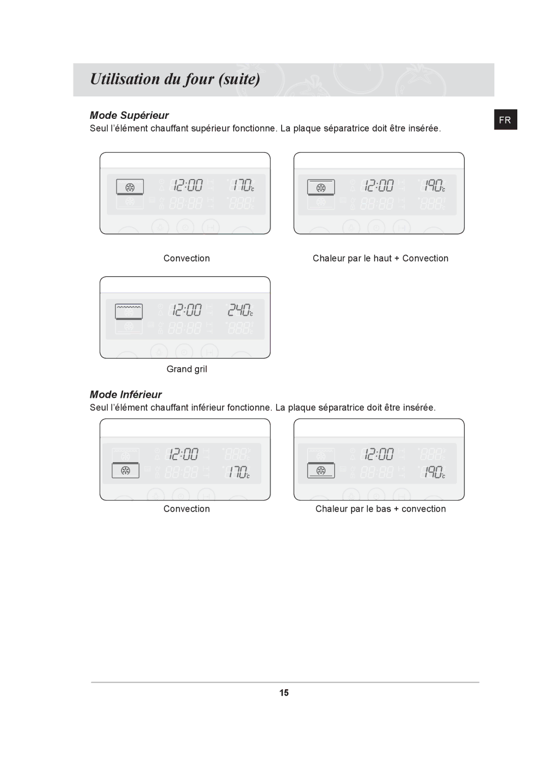 Samsung BT62FQBPST/XEF manual Mode Supérieur, Mode Inférieur 