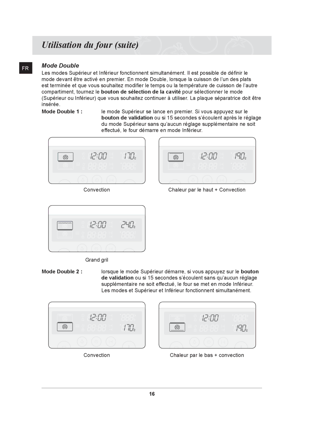 Samsung BT62FQBPST/XEF manual Mode Double 