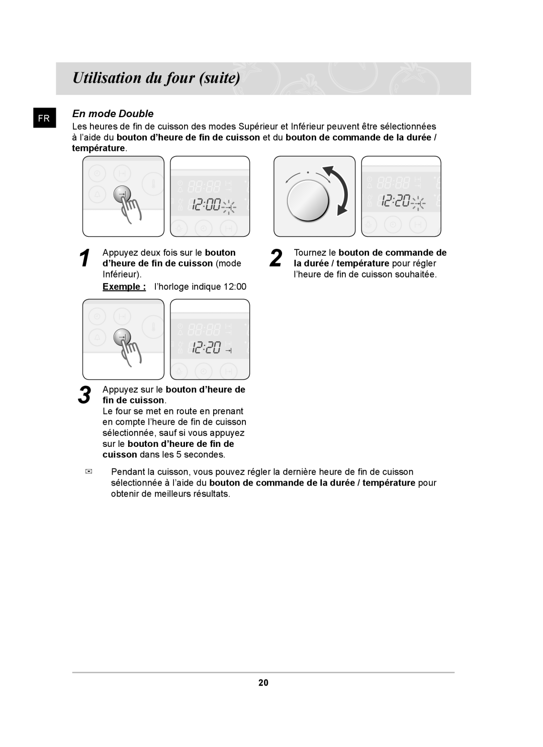 Samsung BT62FQBPST/XEF manual ’heure de ﬁn de cuisson mode 