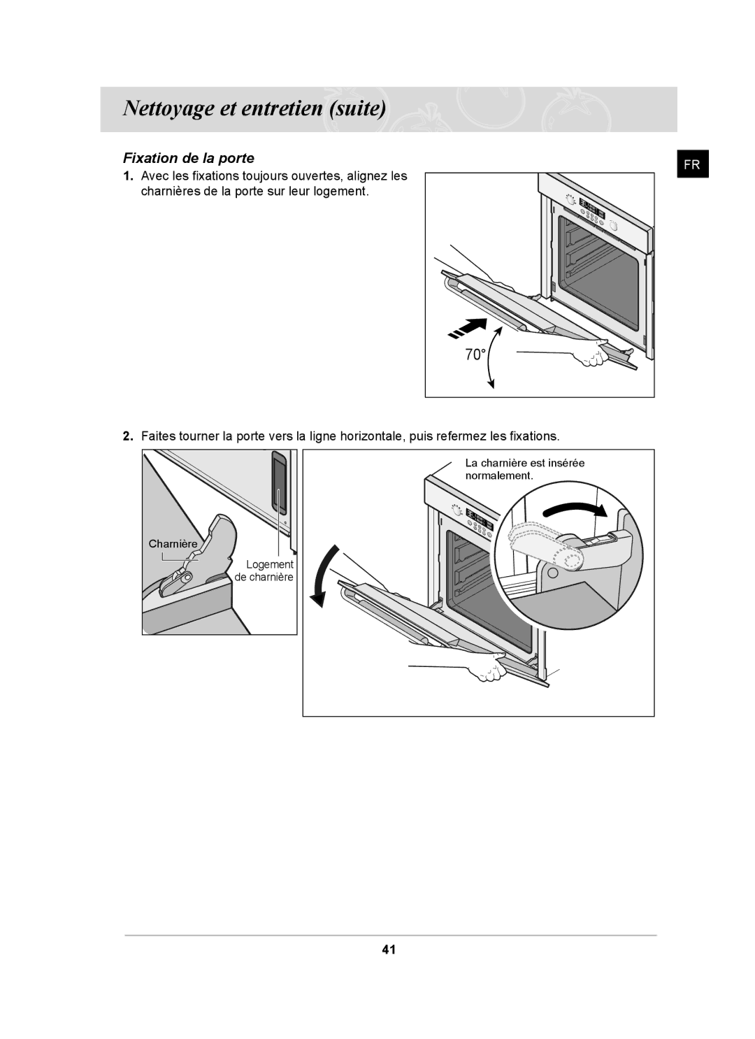 Samsung BT62FQBPST/XEF manual Fixation de la porte 