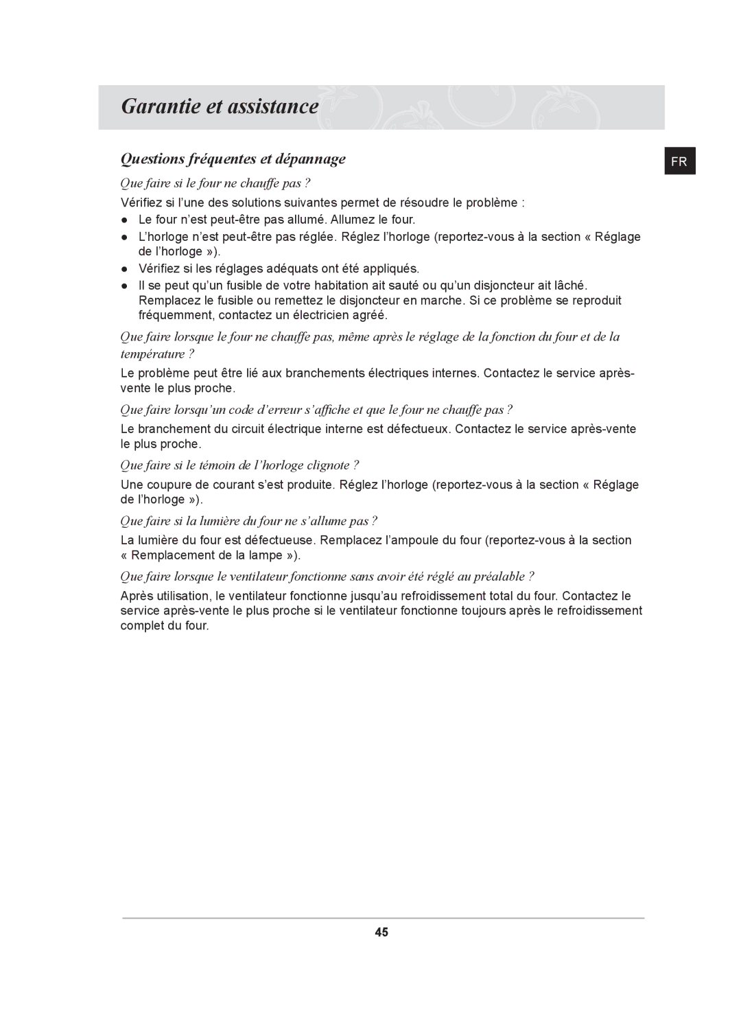 Samsung BT62FQBPST/XEF manual Garantie et assistance, Questions fréquentes et dépannage 