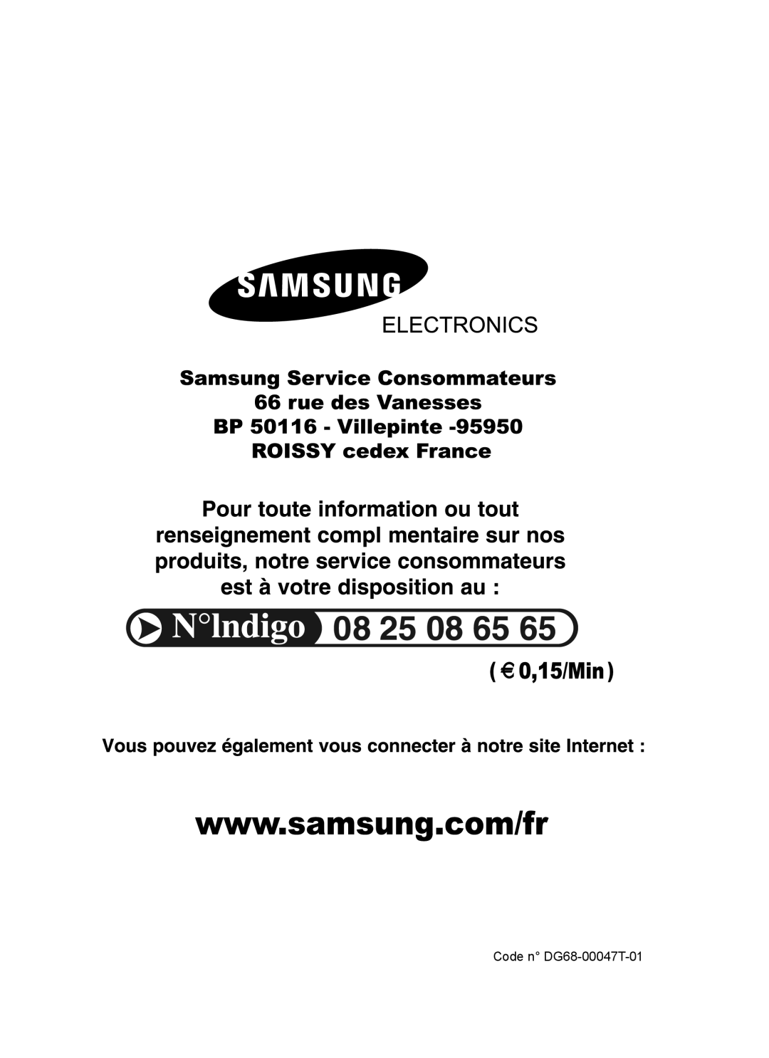 Samsung BT62FQBPST/XEF manual Code n DG68-00047T-01 