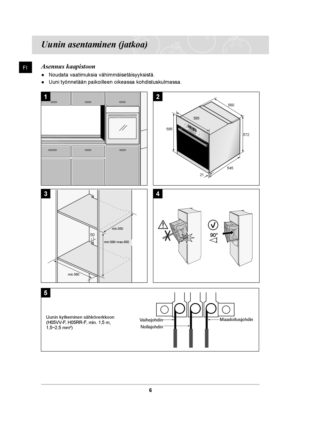 Samsung BT62TDBB/XEE manual Asennus kaapistoon 