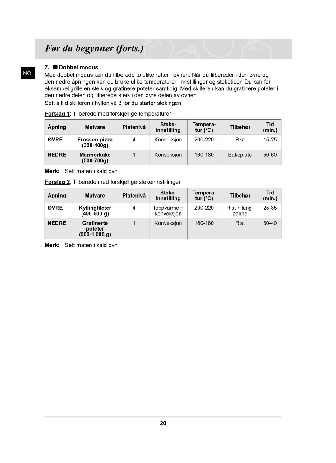 Samsung BT62TDBB/XEE manual Dobbel modus 