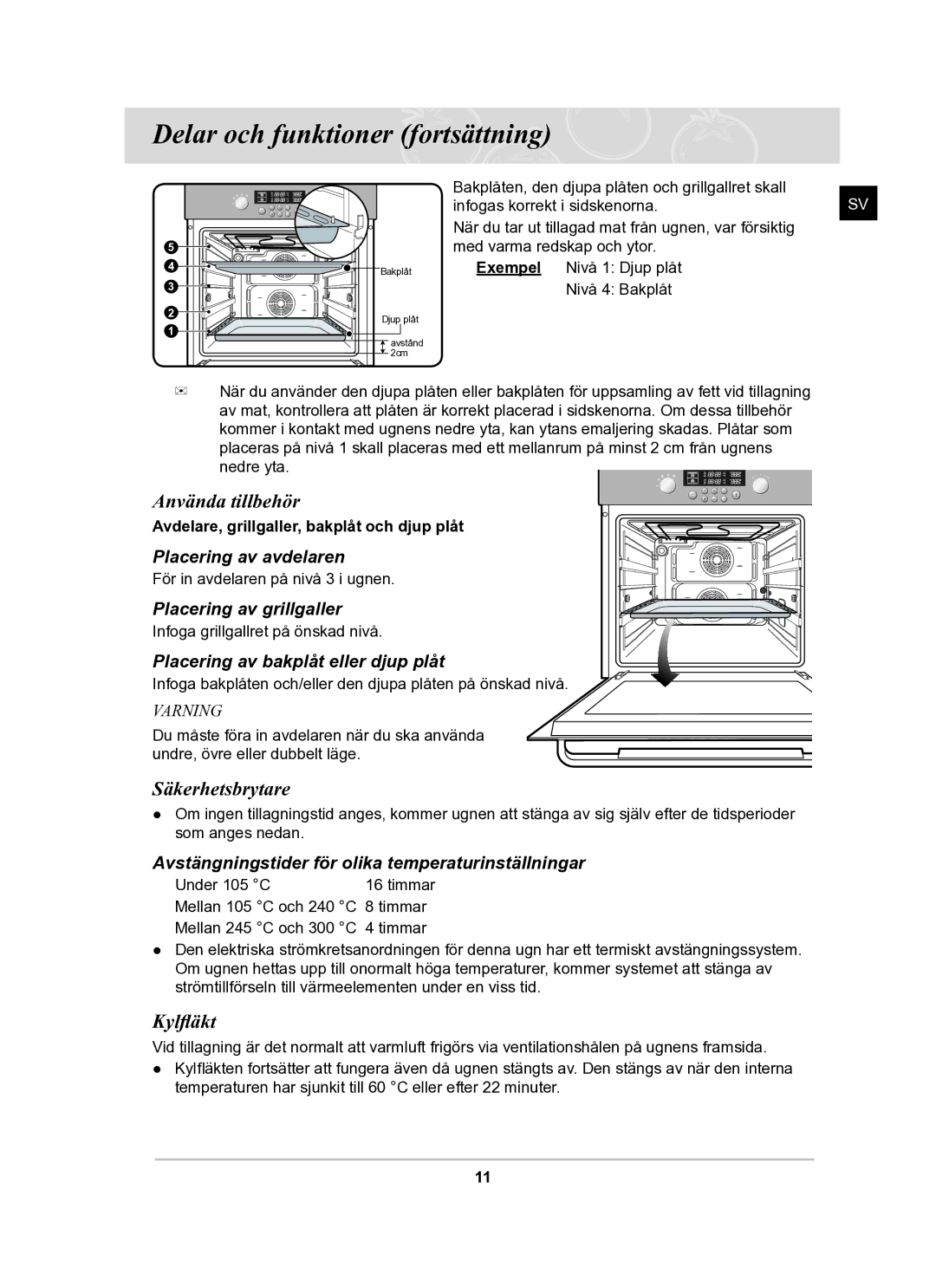 Samsung BT62TDBB/XEE manual Använda tillbehör, Säkerhetsbrytare, Kylfläkt 