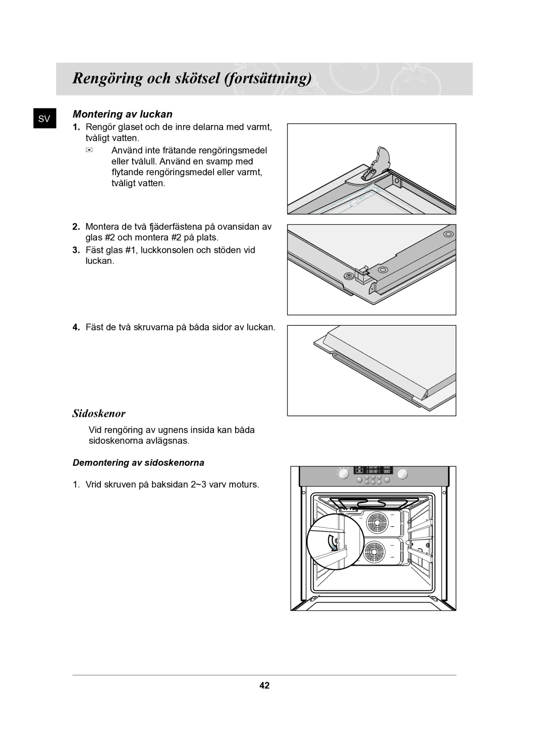 Samsung BT62TDBB/XEE manual Sidoskenor, Montering av luckan 