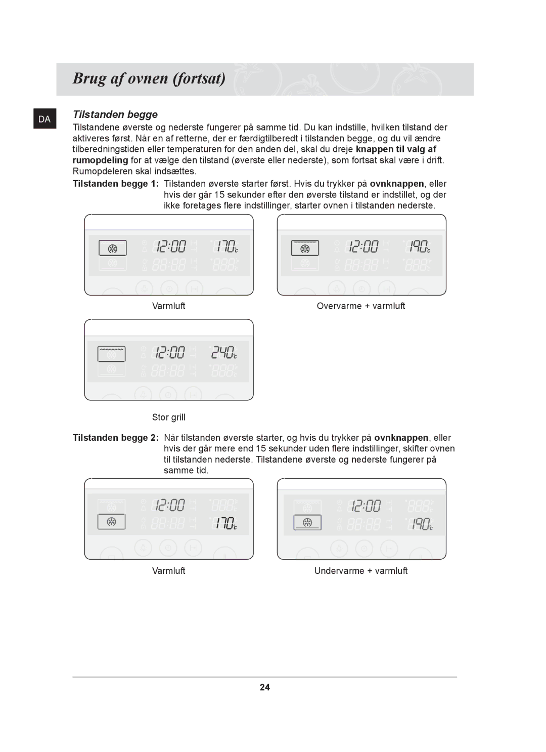 Samsung BT62TDBB/XEE manual Tilstanden begge, Rumopdeleren skal indsættes 