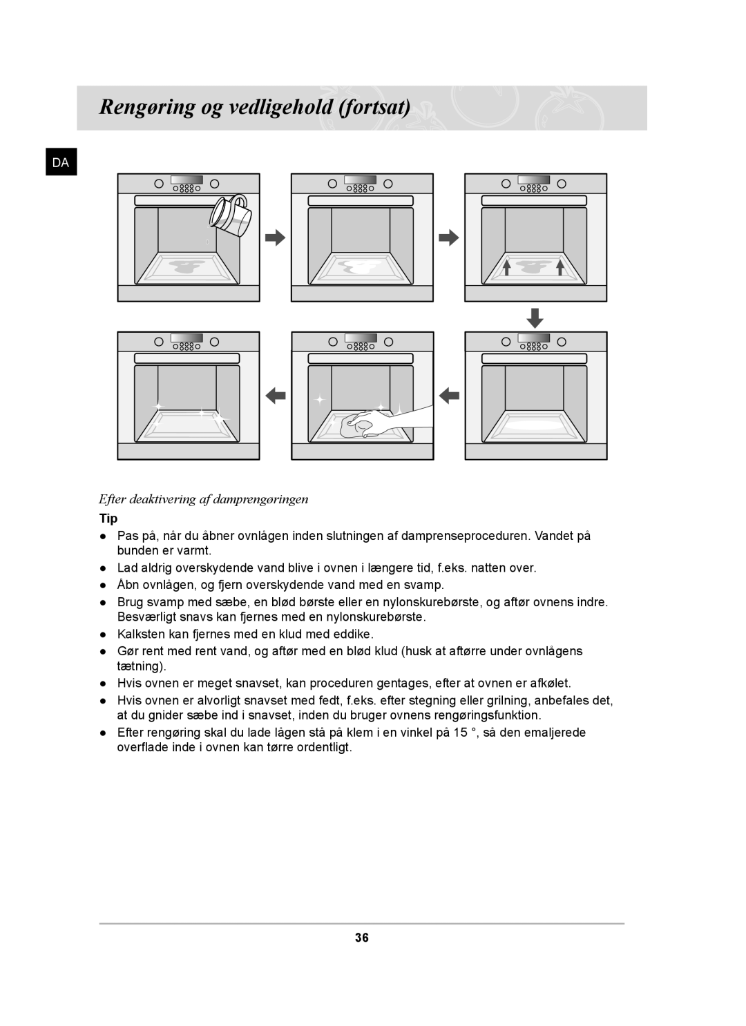 Samsung BT62TDBB/XEE manual Rengøring og vedligehold fortsat, Tip 