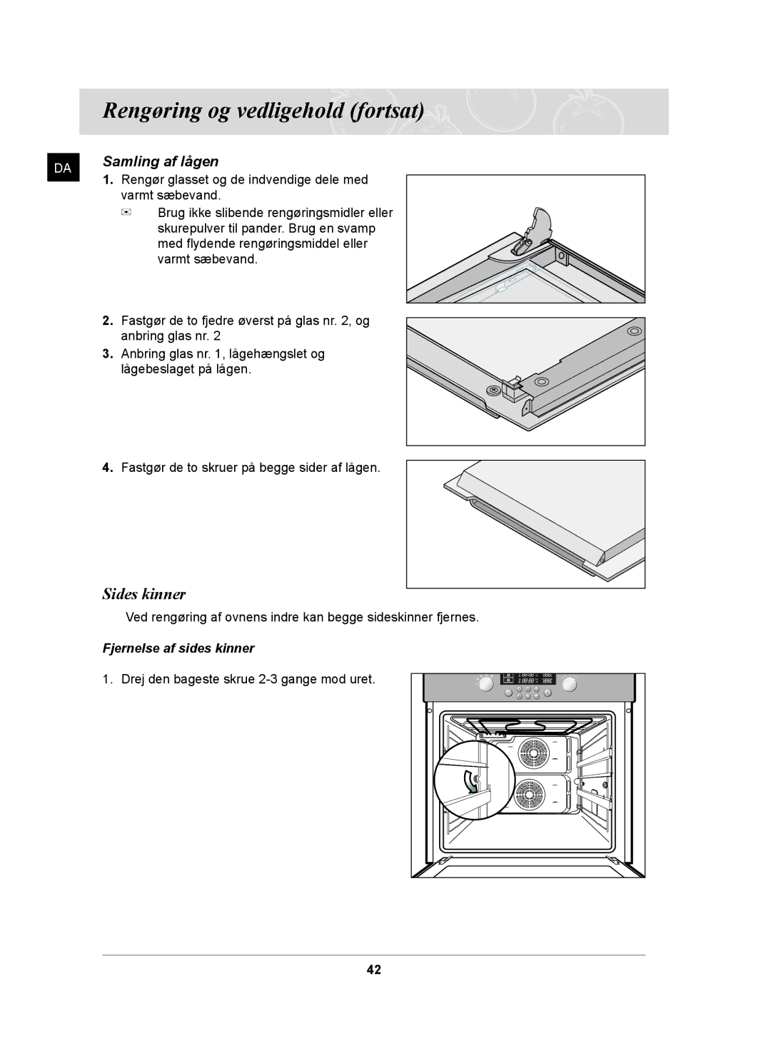 Samsung BT62TDBB/XEE manual Sides kinner, Samling af lågen 