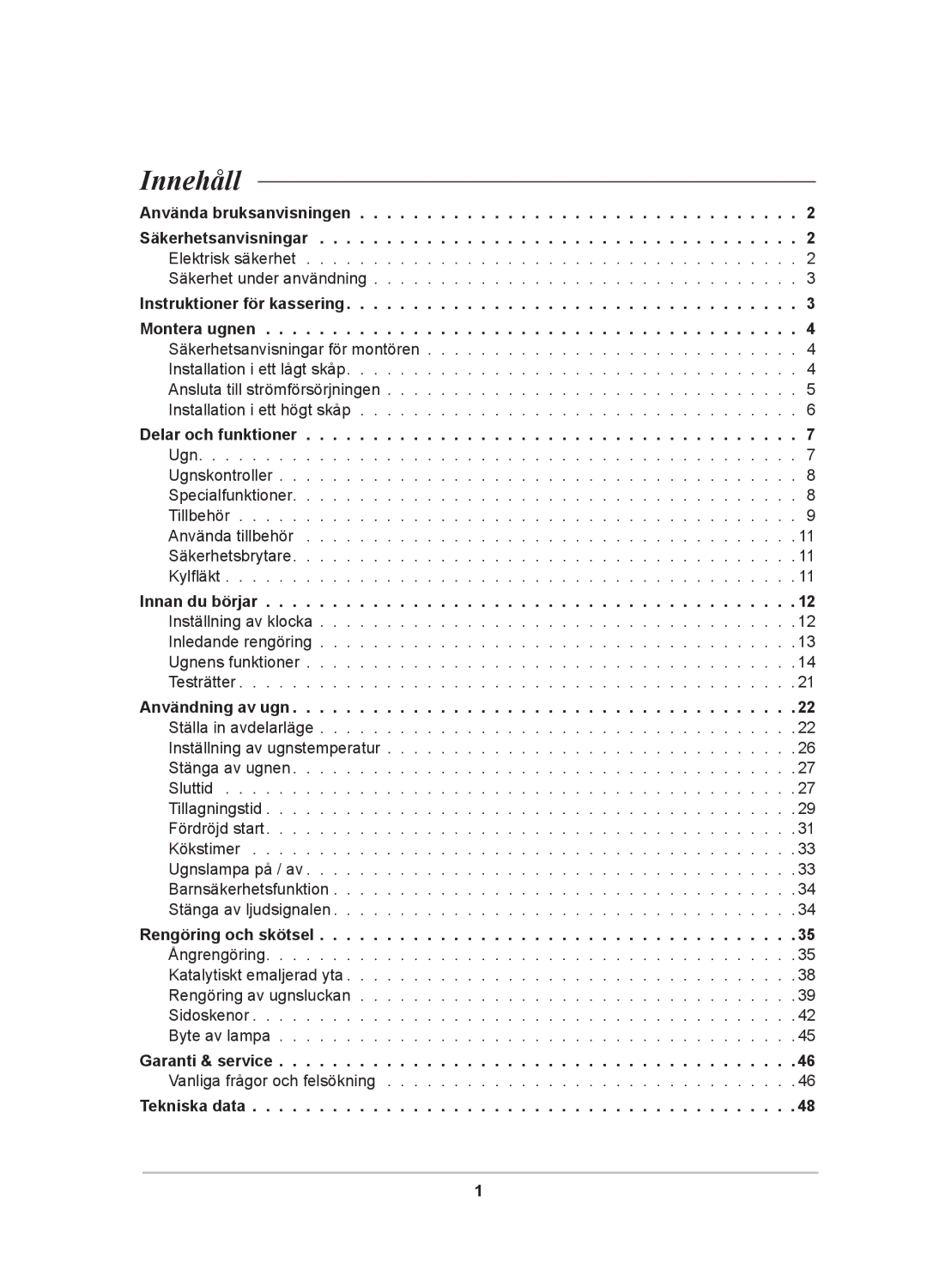 Samsung BT62TDBB/XEE manual Innehåll 