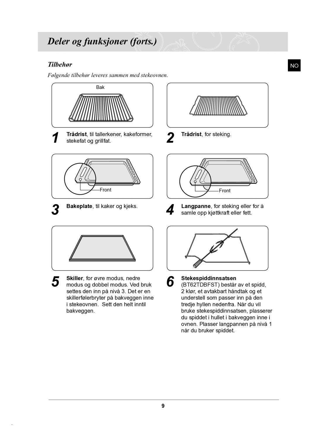 Samsung BT62TDBB/XEE manual Tilbehør 