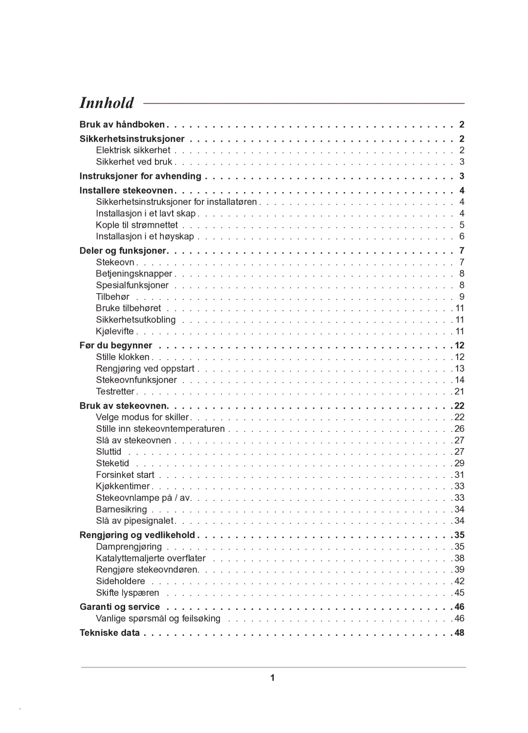 Samsung BT62TDBB/XEE manual Innhold 