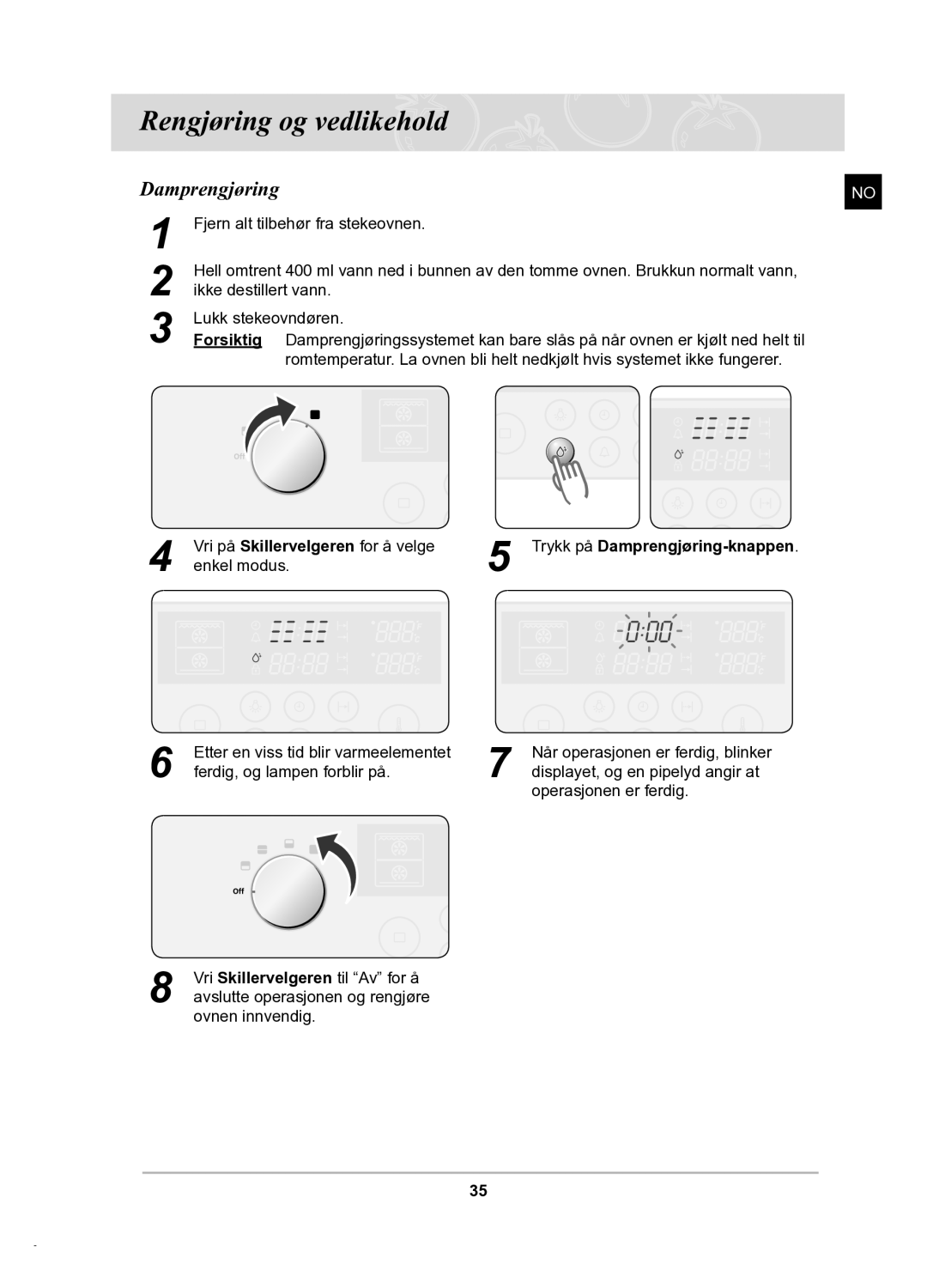 Samsung BT62TDBB/XEE manual Rengjøring og vedlikehold, Damprengjøring 