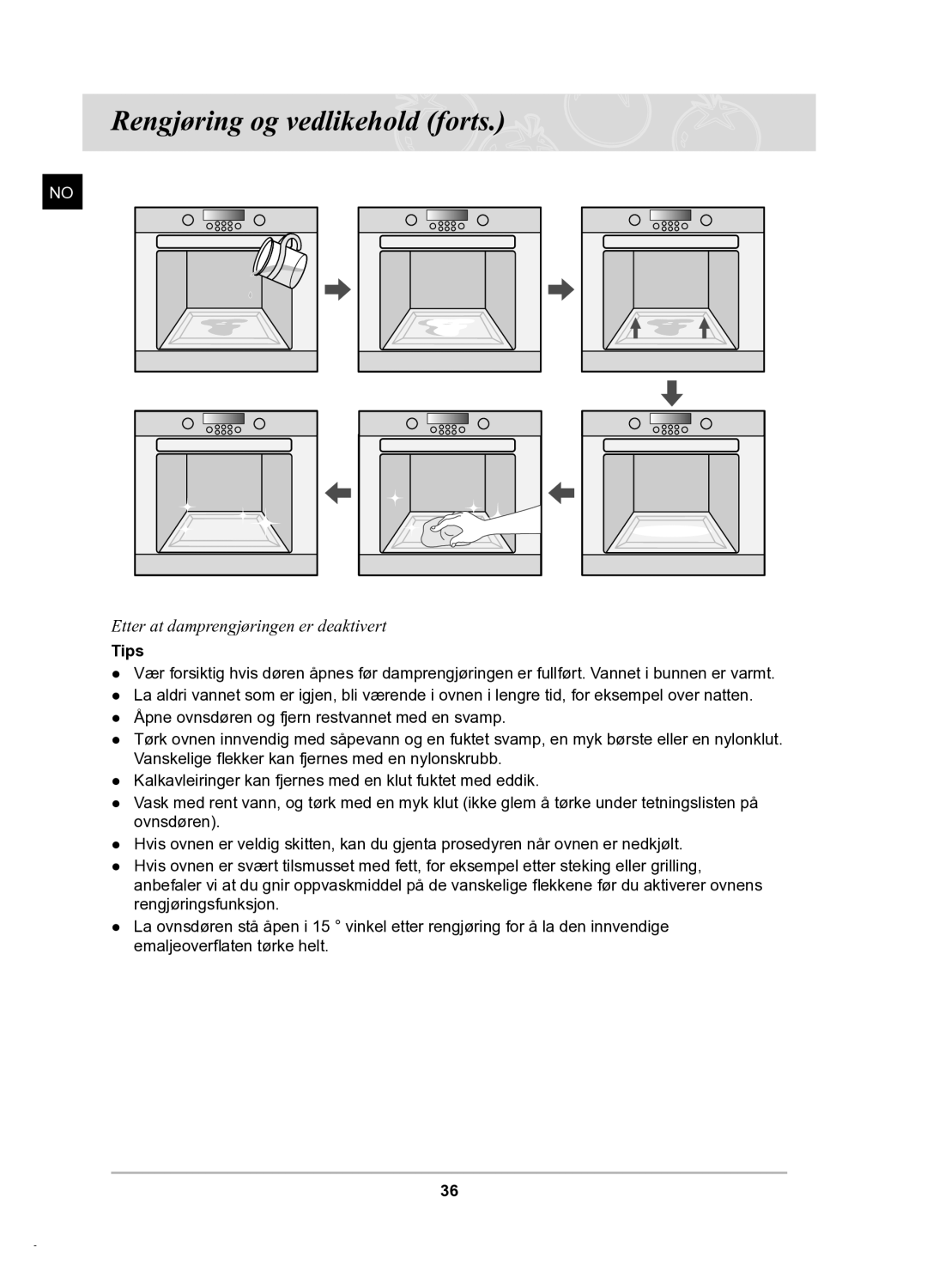 Samsung BT62TDBB/XEE manual Rengjøring og vedlikehold forts, Tips 