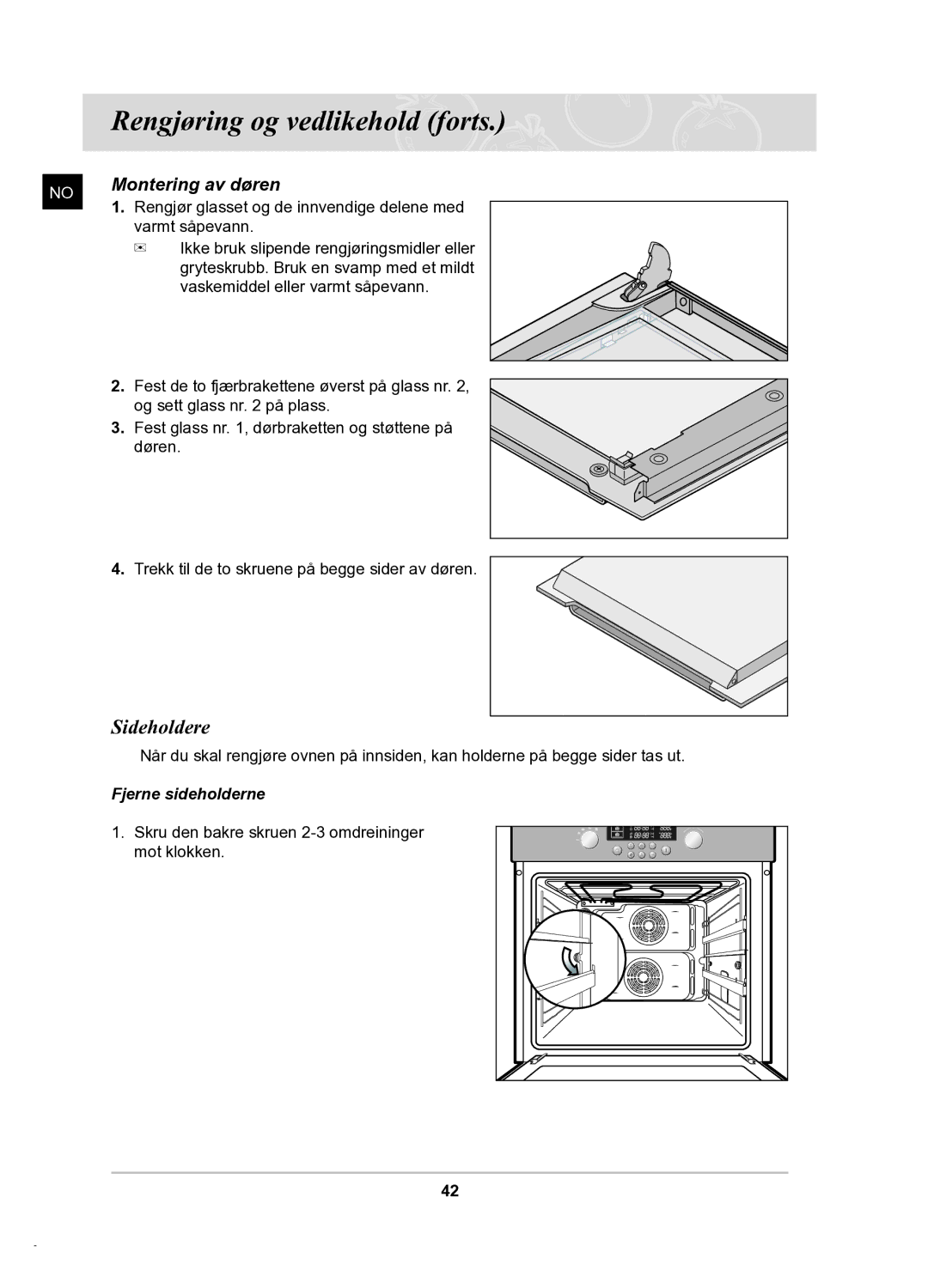 Samsung BT62TDBB/XEE manual Sideholdere, Montering av døren 