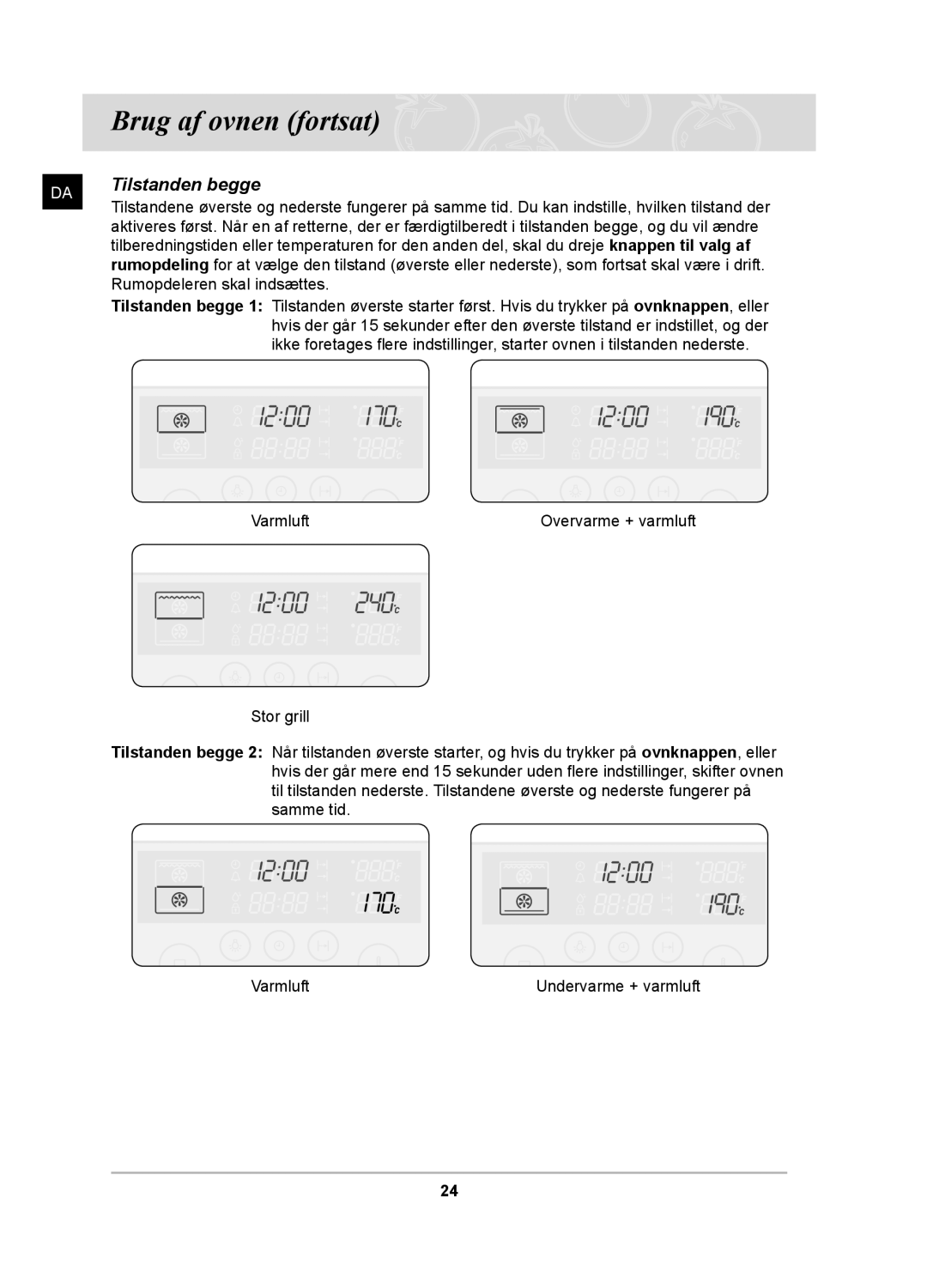 Samsung BT62TDBB/XEE manual Tilstanden begge, Rumopdeleren skal indsættes 