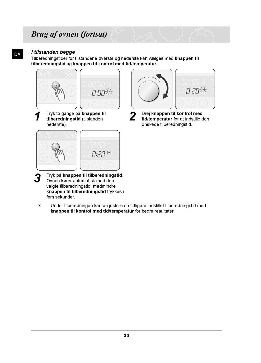 Samsung BT62TDBB/XEE manual Tilberedningstid og knappen til kontrol med tid/temperatur 