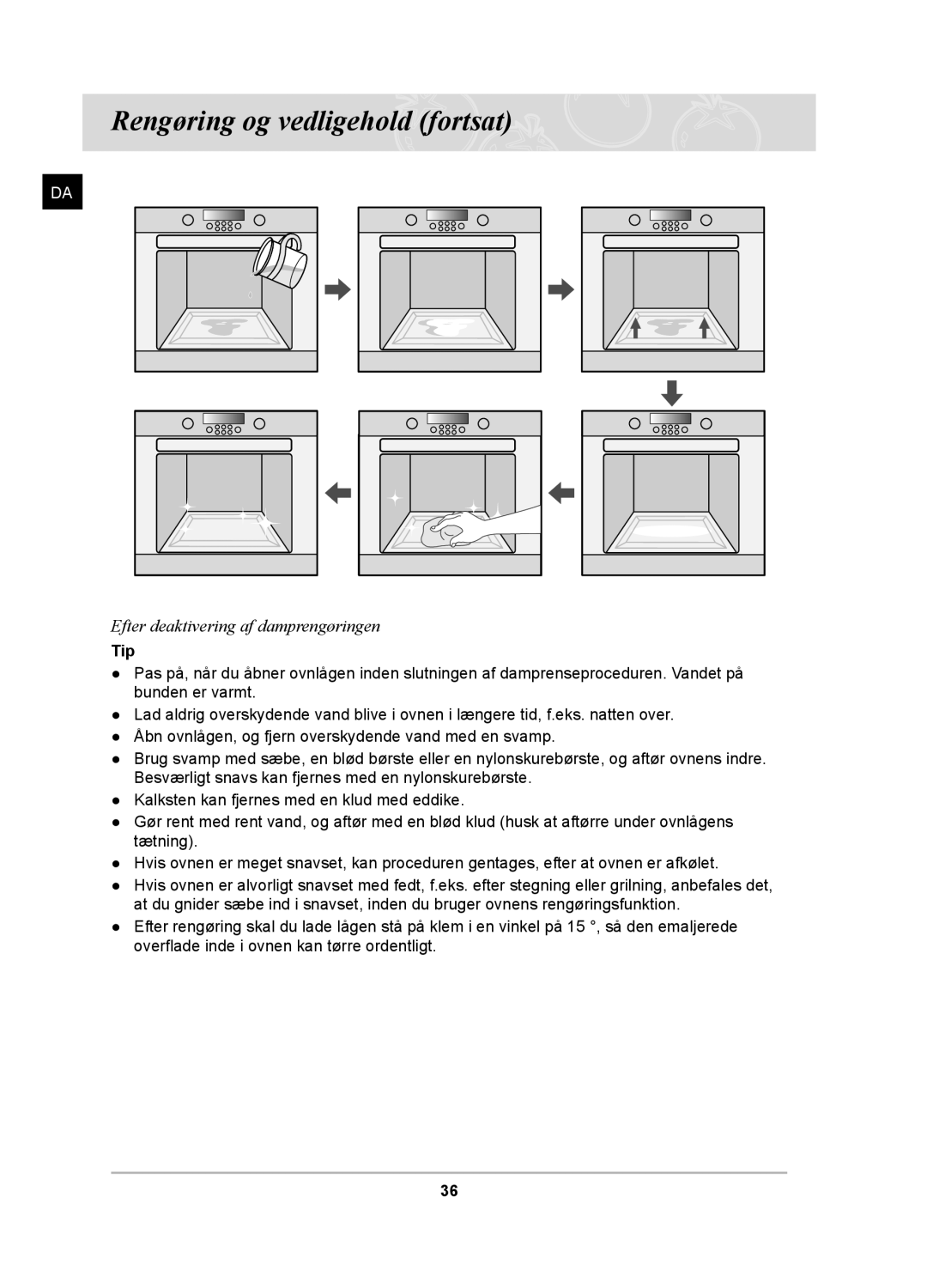 Samsung BT62TDBB/XEE manual Rengøring og vedligehold fortsat, Tip 