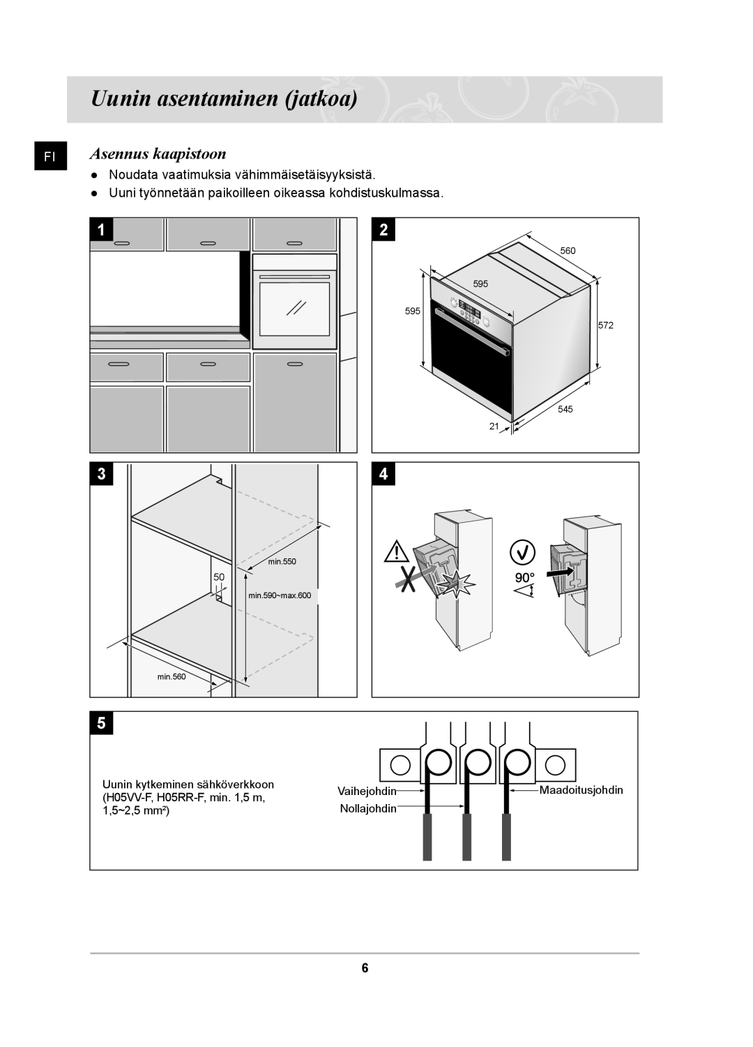 Samsung BT62TDBB/XEE manual Asennus kaapistoon 