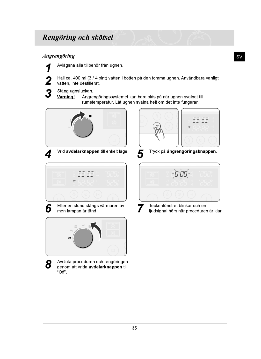 Samsung BT62TDBST/XEE manual Rengöring och skötsel, Ångrengöring 