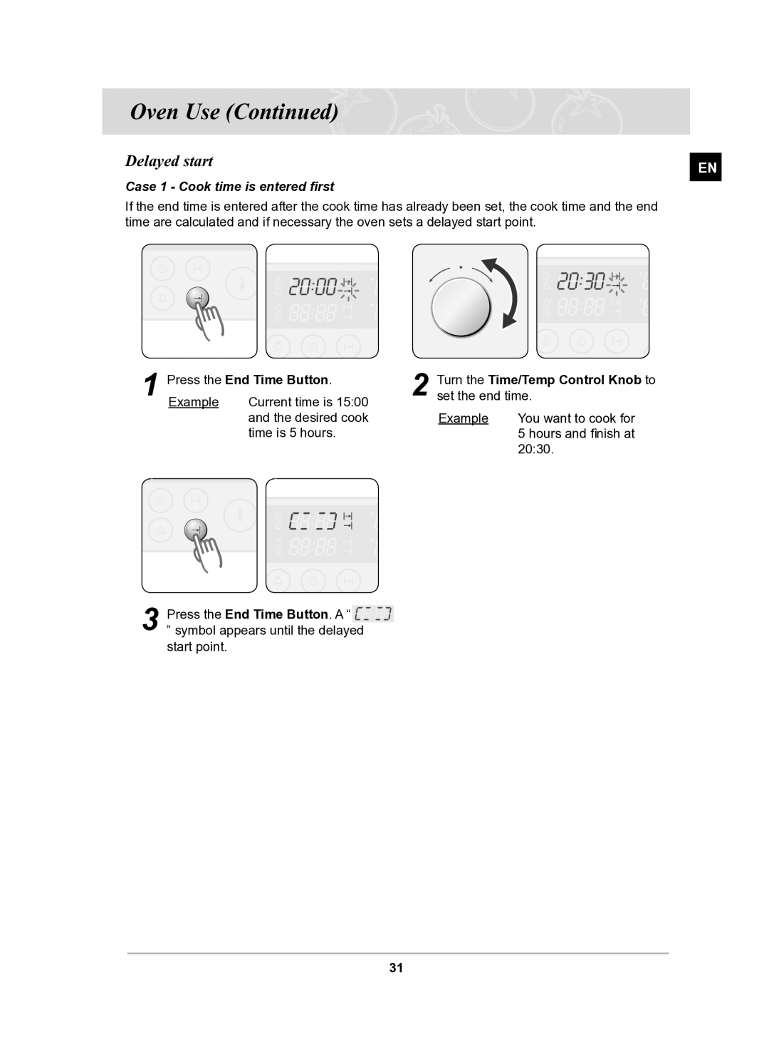 Samsung BT62TDBST/XEE manual Delayed start, Case 1 Cook time is entered first 