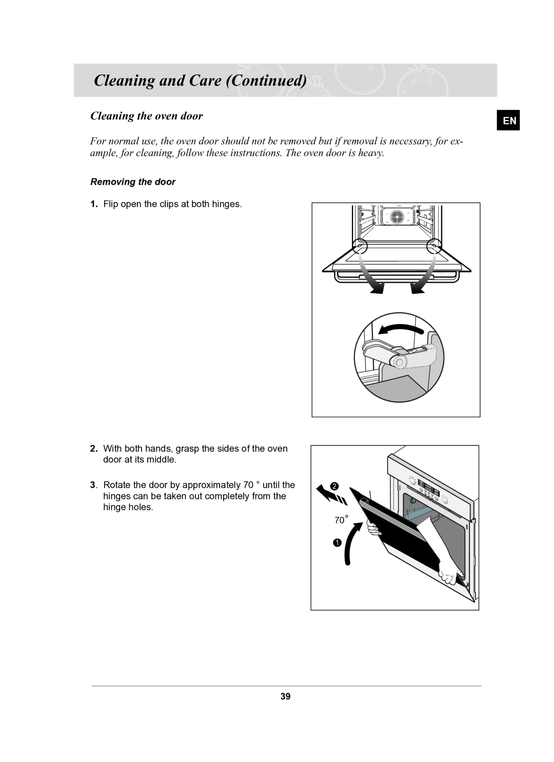 Samsung BT62TDBST/XEE manual Cleaning the oven door, Removing the door 