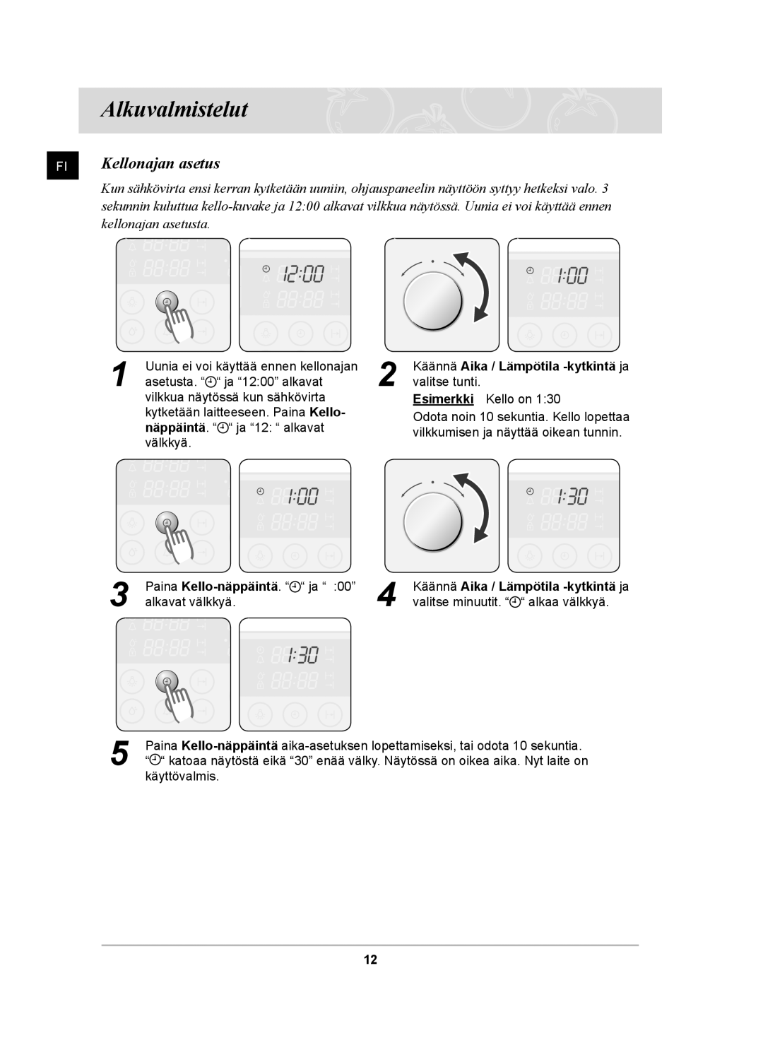 Samsung BT62TDBST/XEE manual Alkuvalmistelut, Kellonajan asetus 