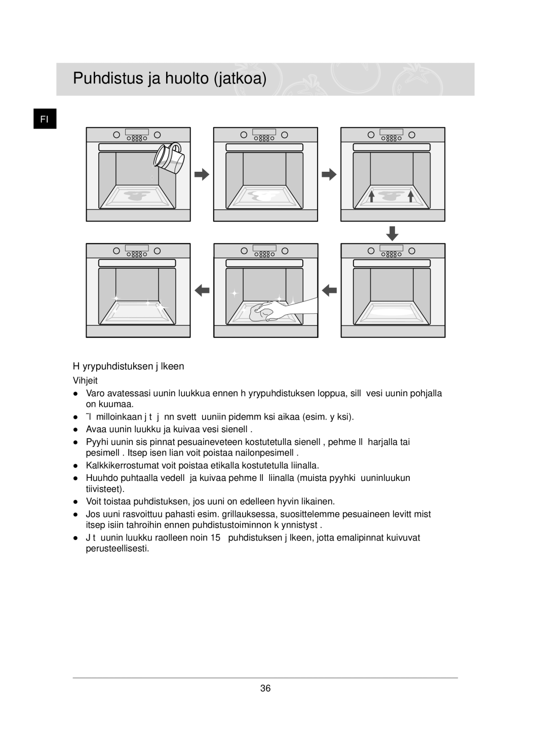 Samsung BT62TDBST/XEE manual Puhdistus ja huolto jatkoa, Vihjeitä 