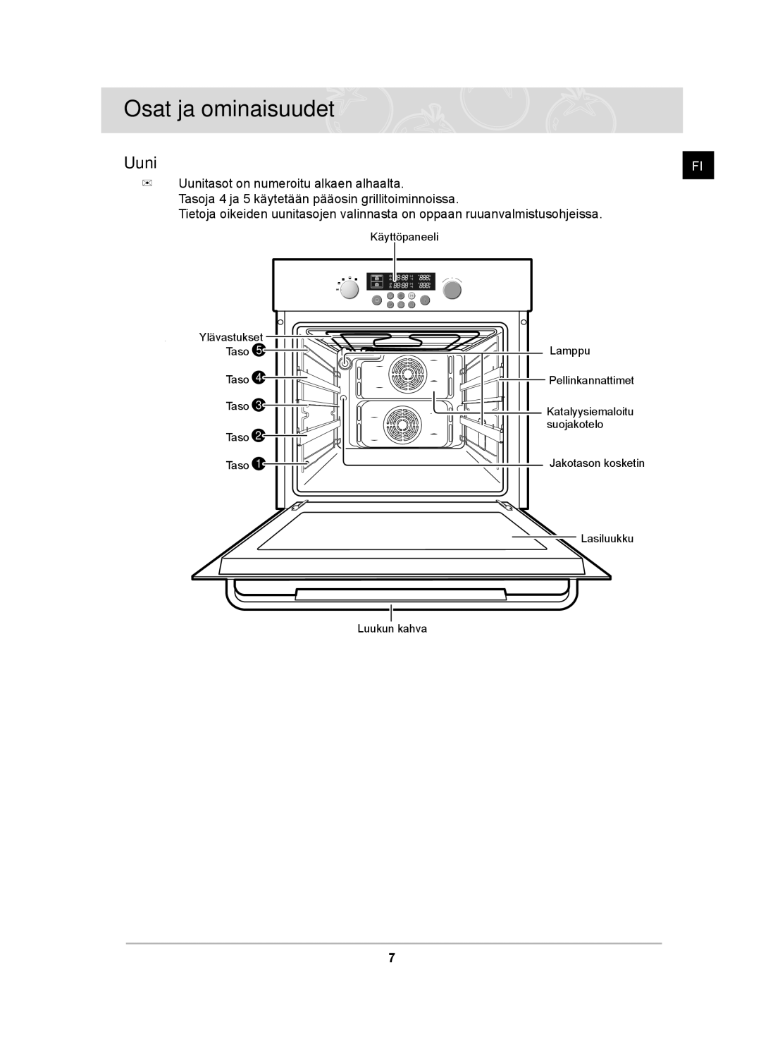 Samsung BT62TDBST/XEE manual Osat ja ominaisuudet, Uuni 