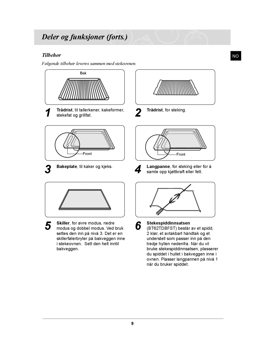 Samsung BT62TDBST/XEE manual Tilbehør 