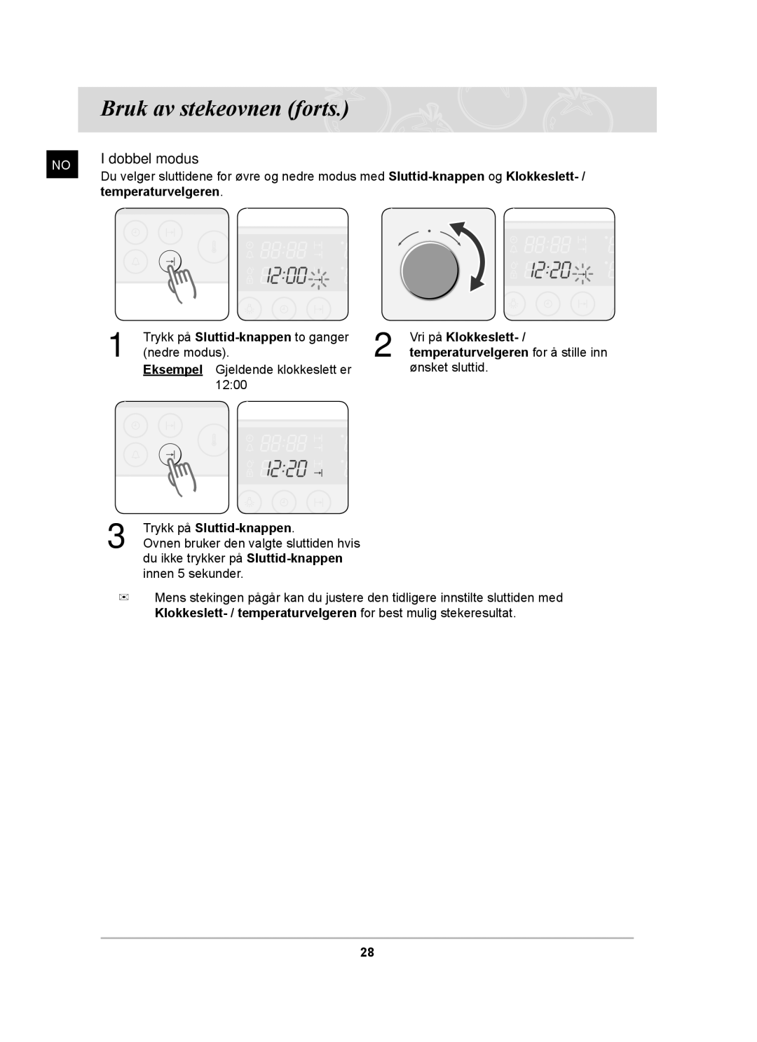 Samsung BT62TDBST/XEE manual Temperaturvelgeren, Nedre modus 