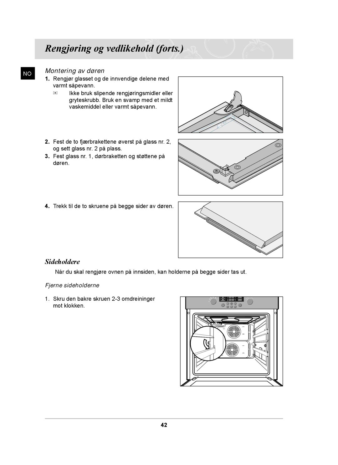 Samsung BT62TDBST/XEE manual Sideholdere, Montering av døren 