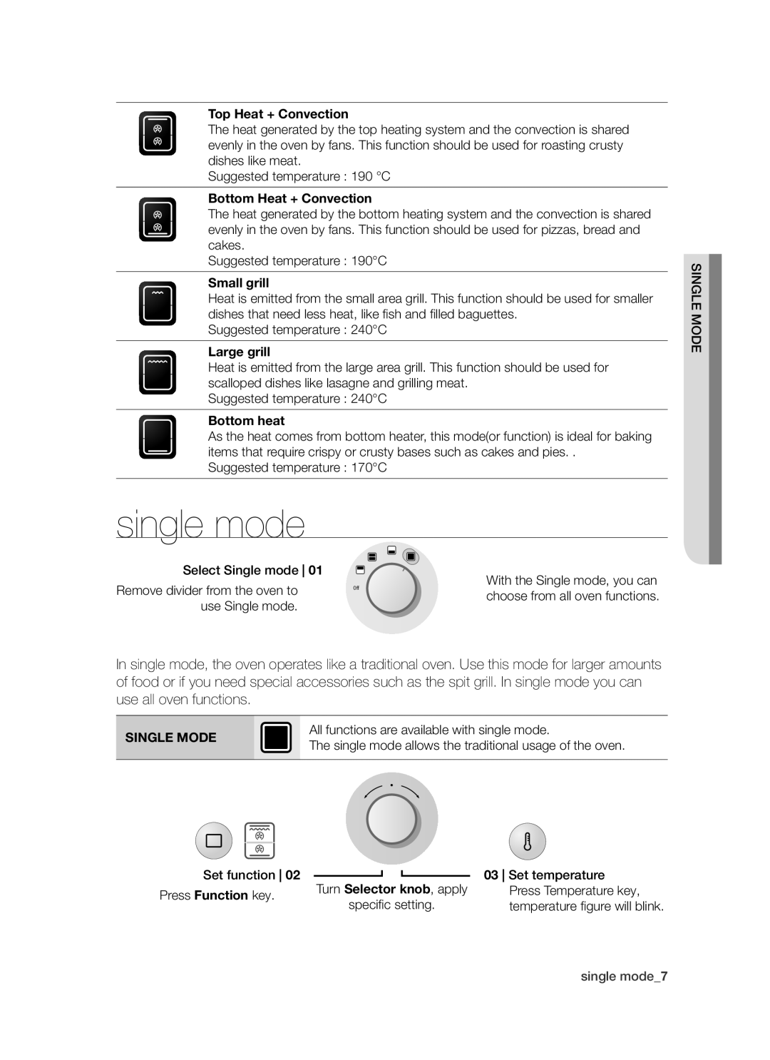 Samsung BT62TDBW/XEE manual Single mode, Single Mode 