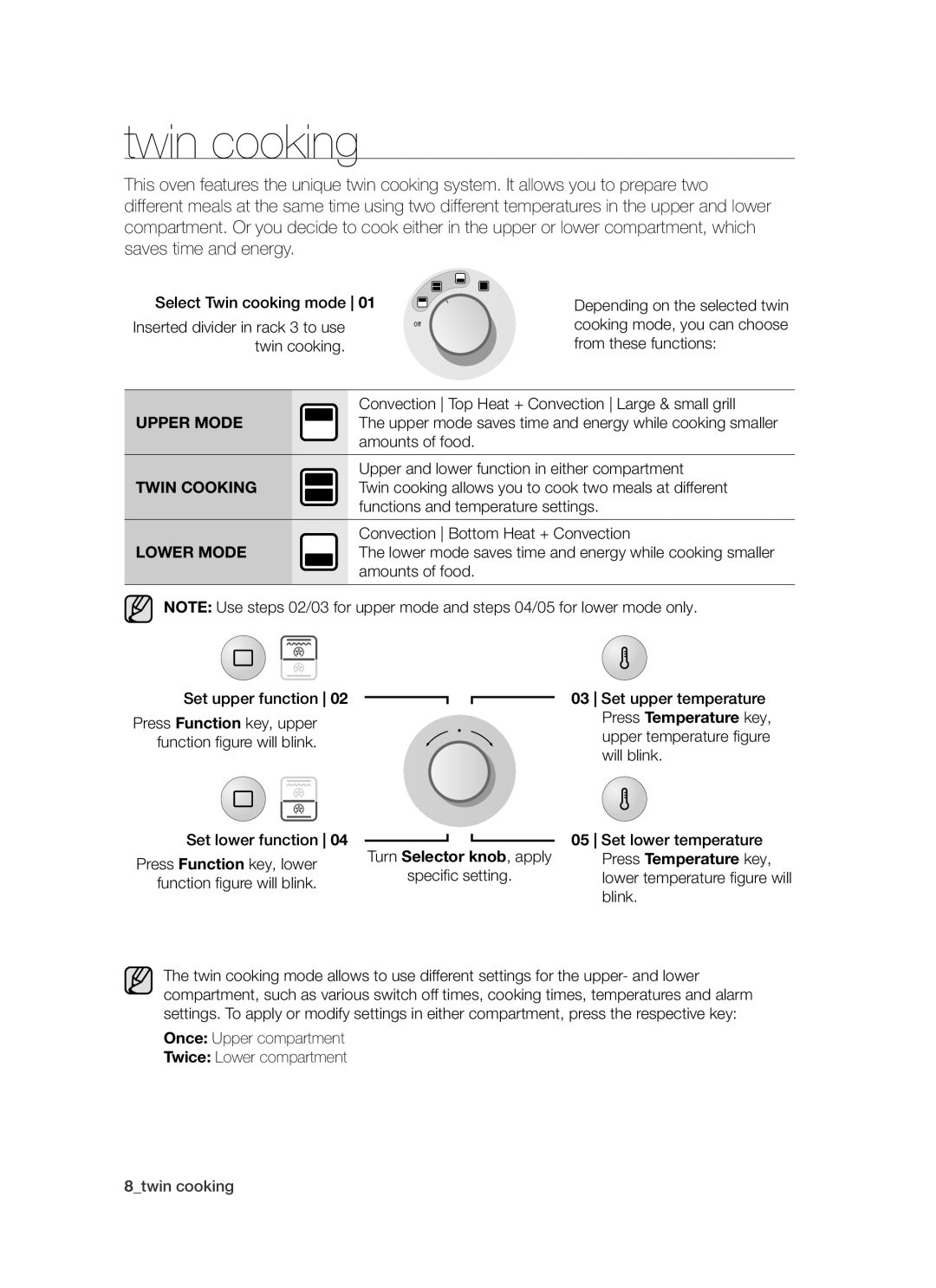 Samsung BT62TDBW/XEE manual Twin cooking 