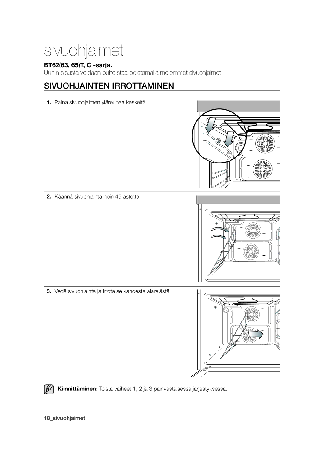 Samsung BT62TDBW/XEE manual Sivuohjaimet, Sivuohjainten irrottaminen 