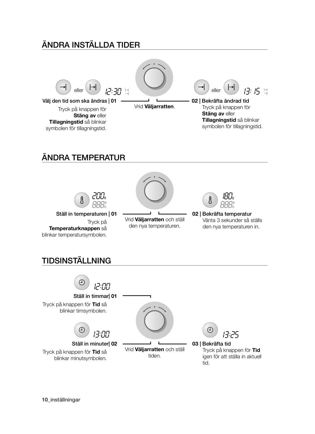 Samsung BT62TDBW/XEE manual Ändra inställda tider, Tidsinställning 