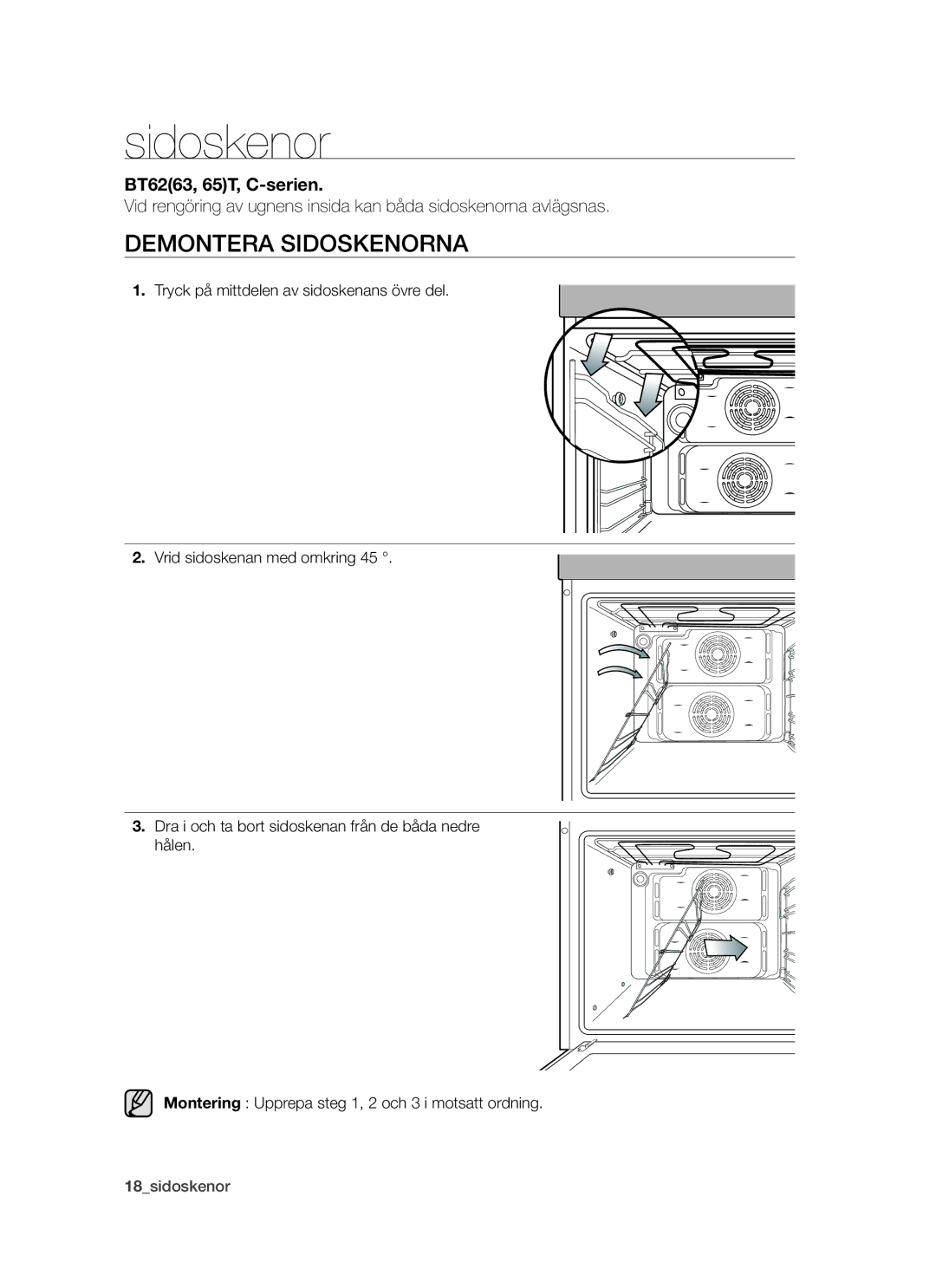 Samsung BT62TDBW/XEE manual Sidoskenor, Demontera sidoskenorna 