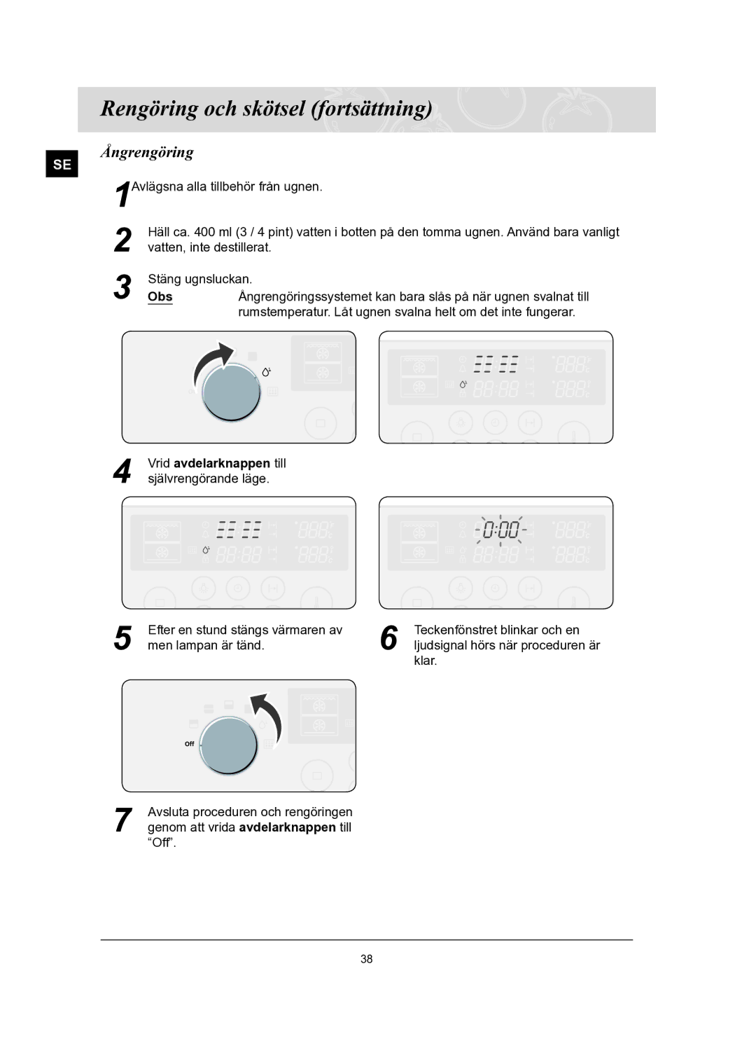 Samsung BT62TQBPST/XEE manual Rengöring och skötsel fortsättning, Ångrengöring, Obs 